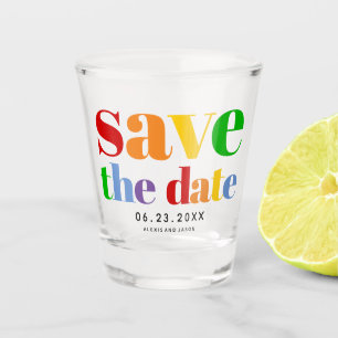 Colourful letters, dots and stripes gay photo shot glass