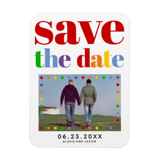 Colourful letters dots red Save the Date gay photo Magnet