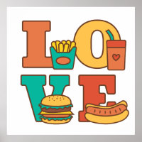 Colourful Letters Love Junk Food Burger Hot Dog