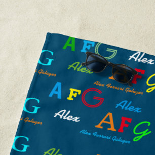 Colourful Letters (Name & Initials) Ocean Blue Beach Towel
