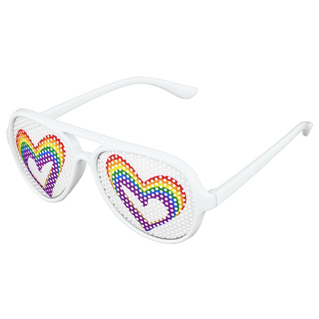 Colourful LGBT Gay Pride Love Rainbow Hearts Aviator Sunglasses (Angled)