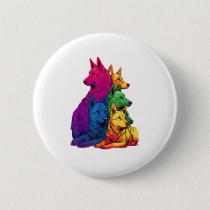 Colourful LGBT Pride German Shepherd Dog Pile 6 Cm Round Badge