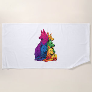 Colourful LGBT Pride German Shepherd Dog Pile Beach Towel