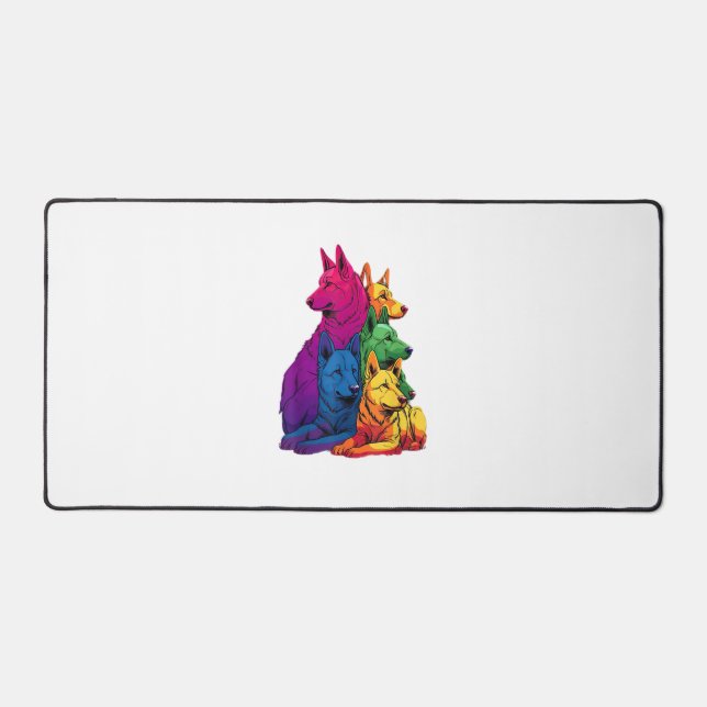 Colourful LGBT Pride German Shepherd Dog Pile  Desk Mat (Front)