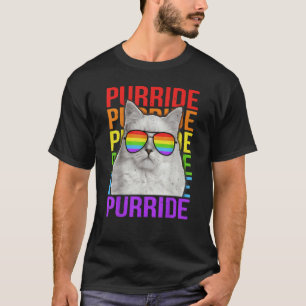 Colourful LGBT Purride Gay Pride Rainbow Flag Cat T-Shirt