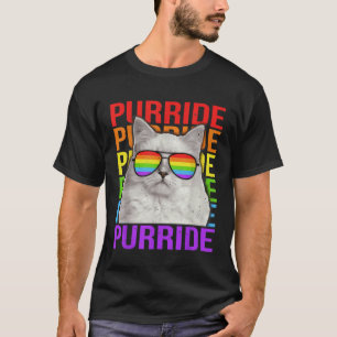 Colourful LGBT Purride Gay Pride Rainbow Flag Cat T-Shirt