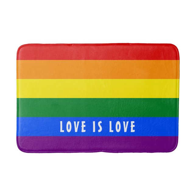Colourful LGBT Rainbow Gay Pride Flag Custom Text Bath Mat (Front)