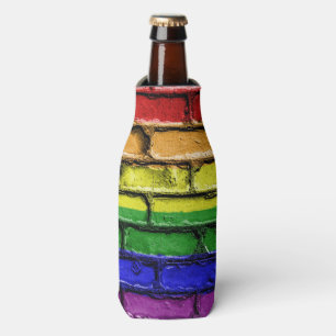 Colourful LGBT rainbow pride flag brick wall Bottle Cooler