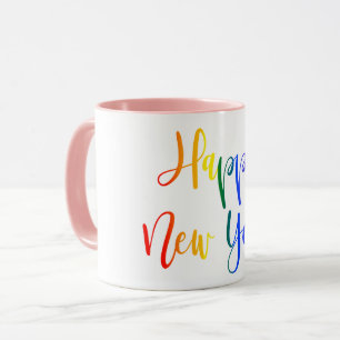 Colourful LGBT Rainbow Script Happy New Year Pride Mug
