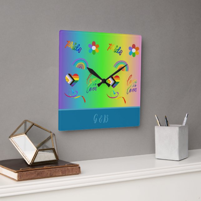 colourful lgbtq gay pride month square wall clock (Office)