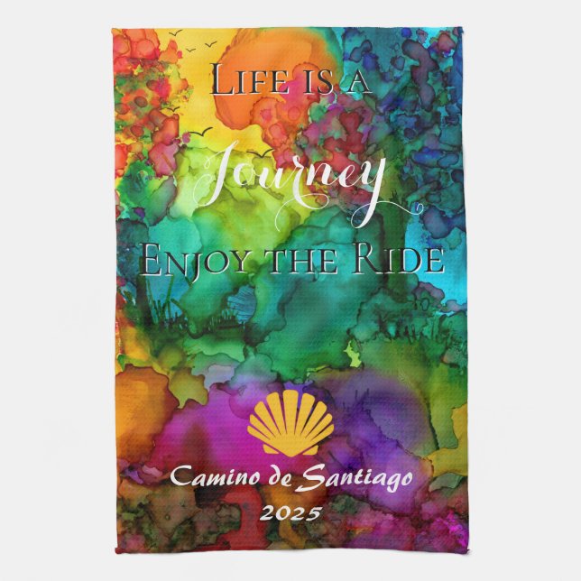 Colourful Life is a Journey Enjoy the Ride Tea Towel (Vertical)