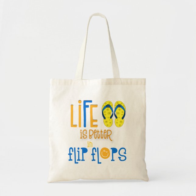 Colourful Life Is Better In Flip Flops Orange Blue Tote Bag (Front)