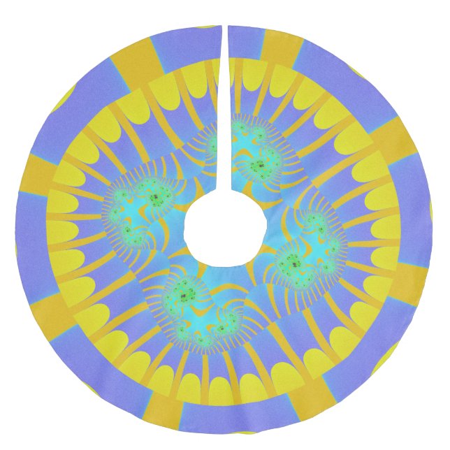 Colourful Light Blue and Yellow Fractal Brushed Polyester Tree Skirt (Front)