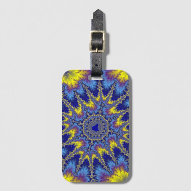 Colourful Light Blue and Yellow Fractal Luggage Tag (Front Vertical)