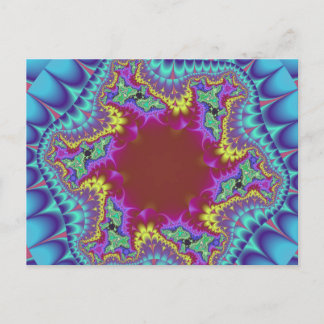 Colourful Light Blue, Pink and Burgundy Fractal Postcard