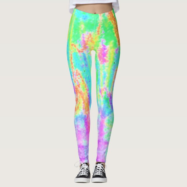 Colourful Light Colours Green Turquoise Pink Orang Leggings (Front)