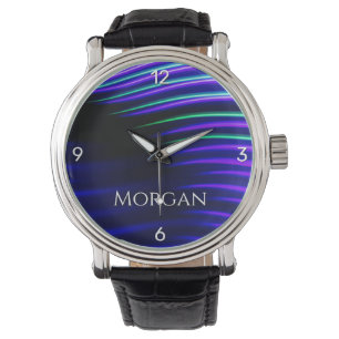 Colourful Light Waves on Black, DIY Name, 4 Number Watch