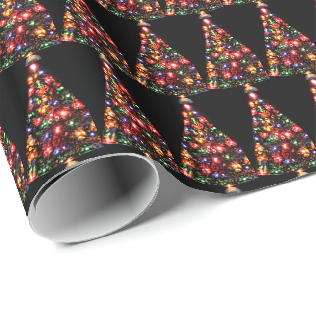 Colourful Lighted Christmas Tree Pattern Wrapping Paper (Roll Corner)