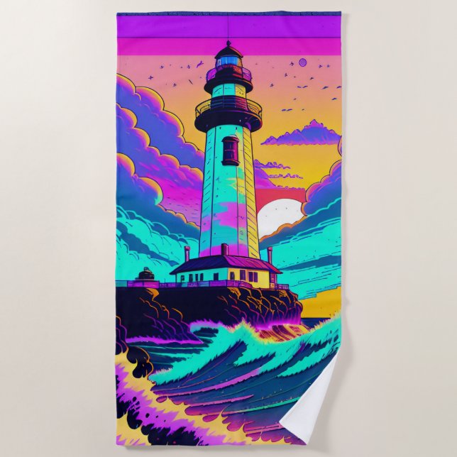 Colourful Lighthouse Beach Towel (Front)