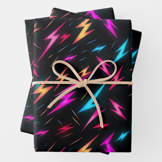 Colourful Lightning Bolt Pattern  Wrapping Paper Sheet (In situ)