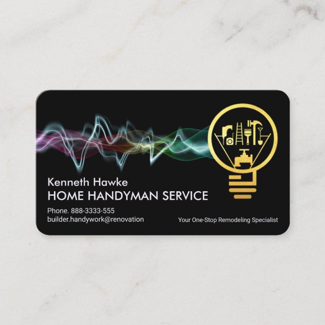 Colourful Lightning Powers Up Handyman Bulb Business Card (Front)