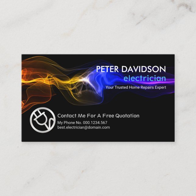 Colourful Lightning Strike Home Electrician Servic Business Card (Front)