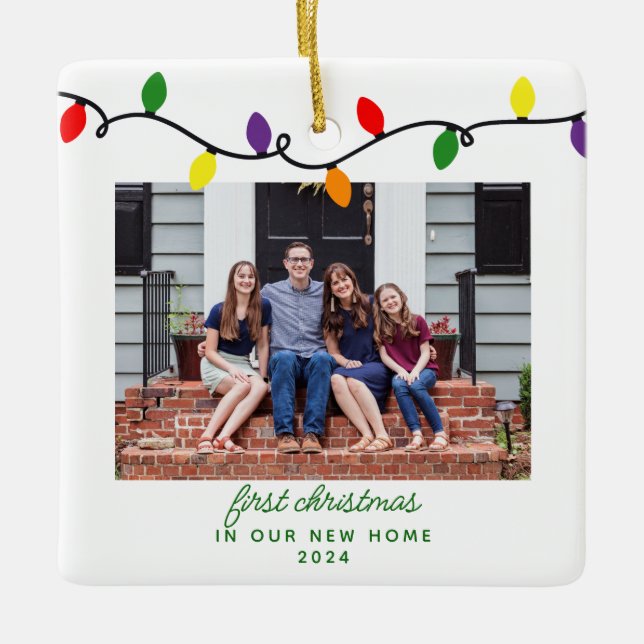 Colourful Lights New Home First Christmas Ceramic Ornament (Front)