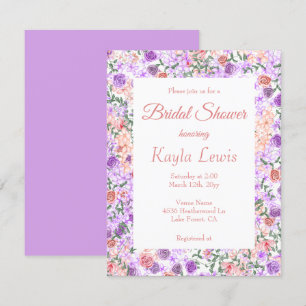 Colourful Lilac & Peach Floral Bridal Shower Invitation
