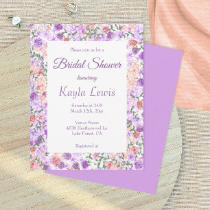 Colourful Lilac & Peach Floral Bridal Shower Invitation