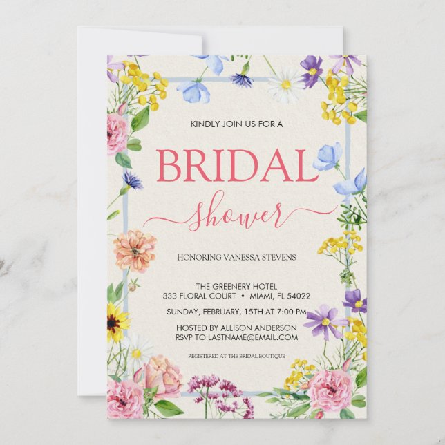 Colourful Lilac Pink Watercolor  Bridal Shower  Invitation (Front)