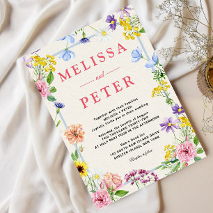 Colourful  Lilac Pink Watercolor Floral Wedding Invitation