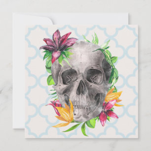 Colourful Lily Floral Skull Gothic Greeting Card