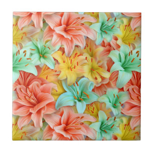 Colourful Lily Flower Seamless Pattern Tile