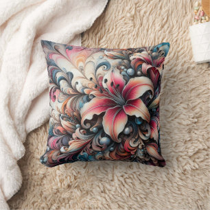 Colourful Lily Patterns With Fractal Design Cushion