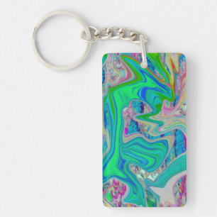 Colourful Lime Green Abstract Retro Liquid Art Key Ring