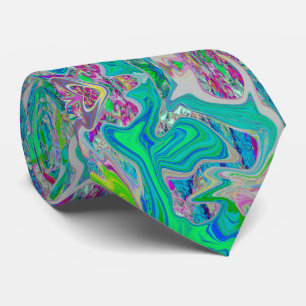 Colourful Lime Green Abstract Retro Liquid Art Tie