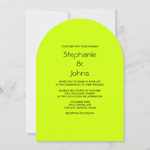 Colourful Lime Green Black Simple Minimal Wedding Invitation