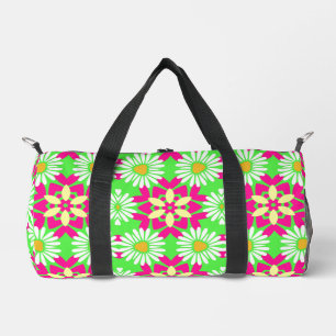 Colourful Lime Green & Hot Pink Daisy Pattern Duffle Bag
