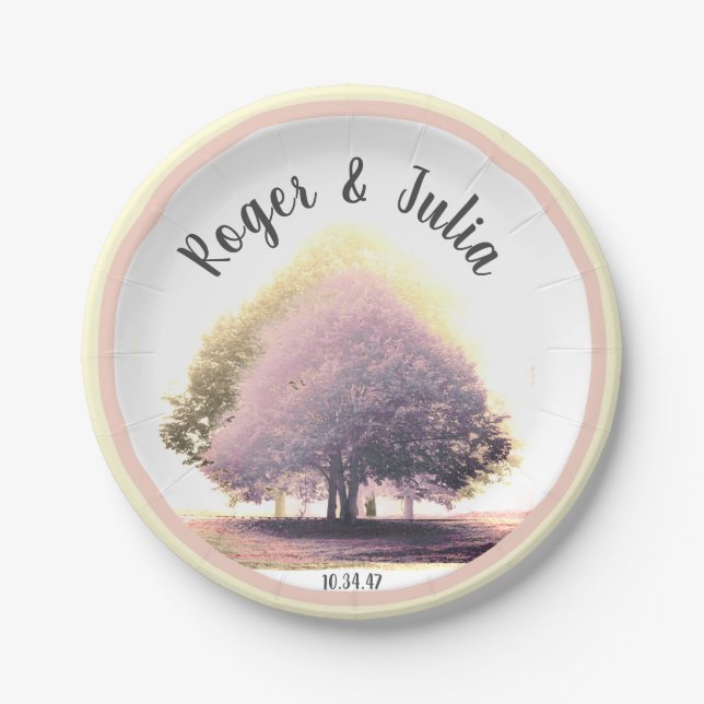 Colourful Lime Trees in Foggy Weather customisable Paper Plate (Front)