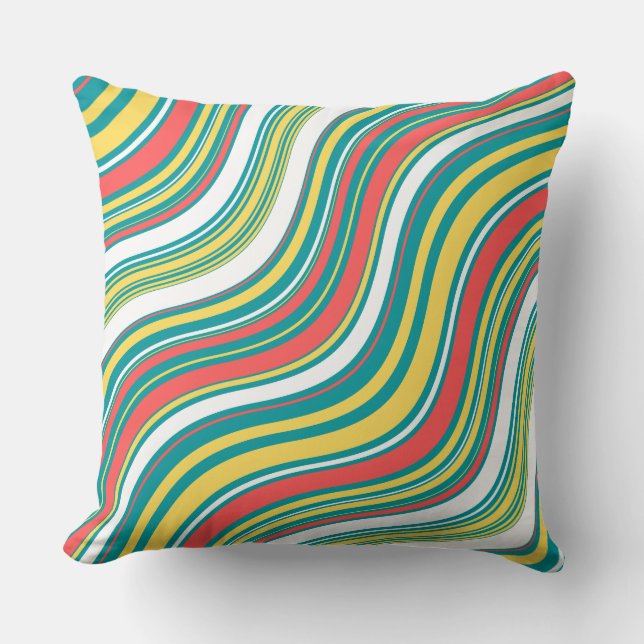 Colourful lines blue and red modern summer cushion (Front)