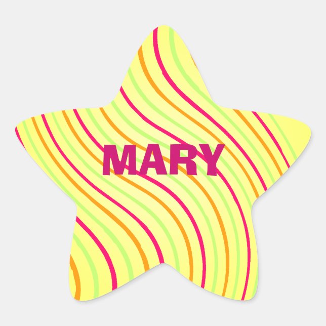 Colourful Lines On Yellow With Name Star Sticker (Front)