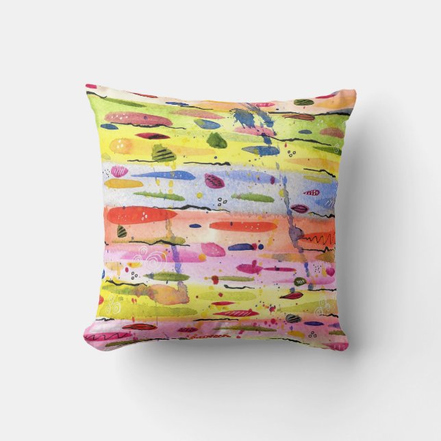 Colourful Lines Watercolor Abstract  Cushion (Front)