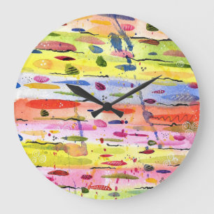 Colourful Lines Watercolor Abstract Large Clock