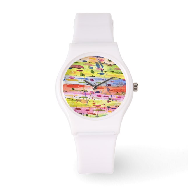 Colourful Lines Watercolor Abstract Watch (Front)
