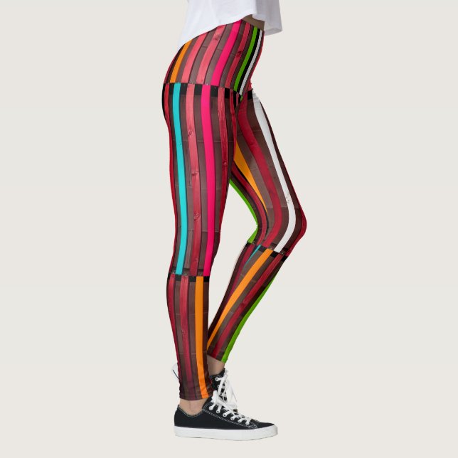 Colourful Lines Wood Blue Orange Pattern Fun Leggings (Right)