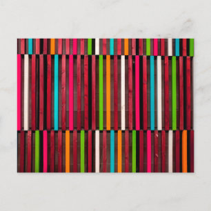 Colourful Lines Wood Blue Orange Pattern Fun Postcard