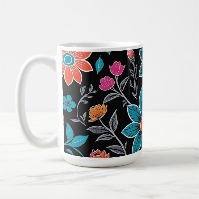Colourful Linoprint Floral Pattern Coffee Mug (Left)