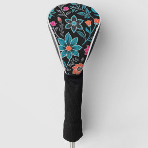 Colourful Linoprint Floral Pattern Golf Head Cover