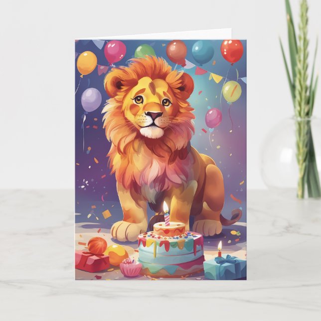 Colourful Lion at Celebration Party Card (Front)