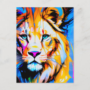 Colourful Lion blue white yellow piercing eyes 5x7 Postcard